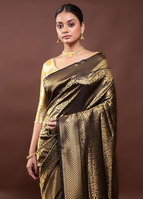 Golden Dupion Silk Saree With Blouse Piece