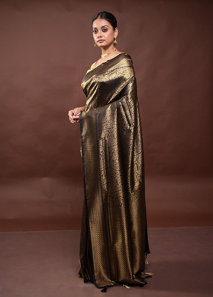 Golden Dupion Silk Saree With Blouse Piece