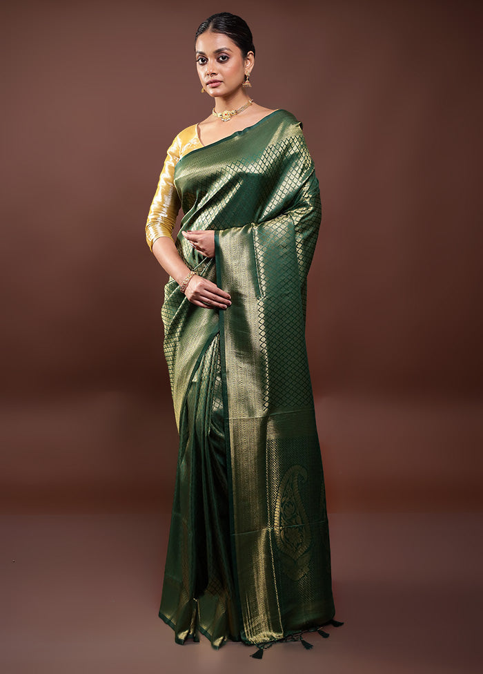 Green Dupion Silk Saree With Blouse Piece