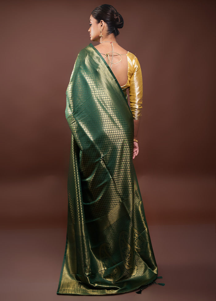 Green Dupion Silk Saree With Blouse Piece