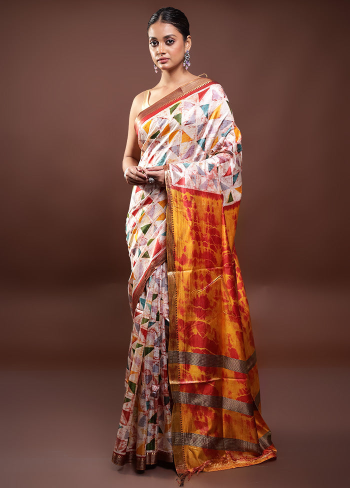 Multicolor Handloom Tussar Pure Silk Saree With Blouse Piece