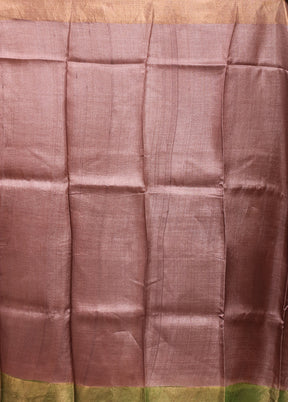 Green Handloom Tussar Pure Silk Saree With Blouse Piece