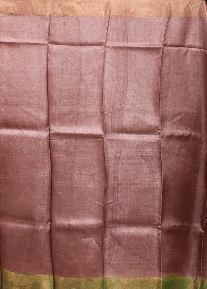 Green Handloom Tussar Pure Silk Saree With Blouse Piece