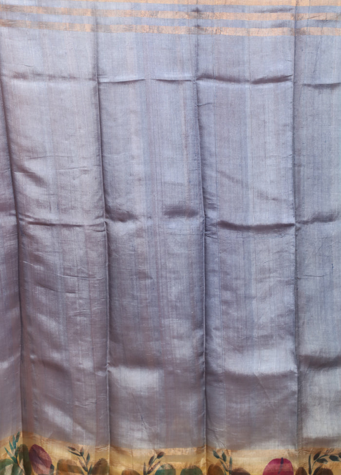 Blue Handloom Tussar Pure Silk Saree With Blouse Piece