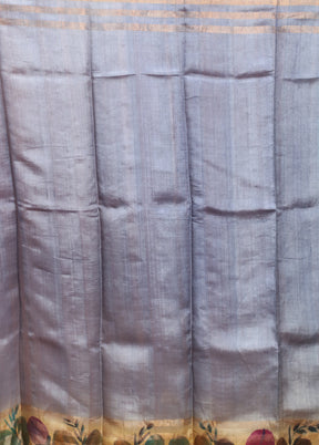 Blue Handloom Tussar Pure Silk Saree With Blouse Piece