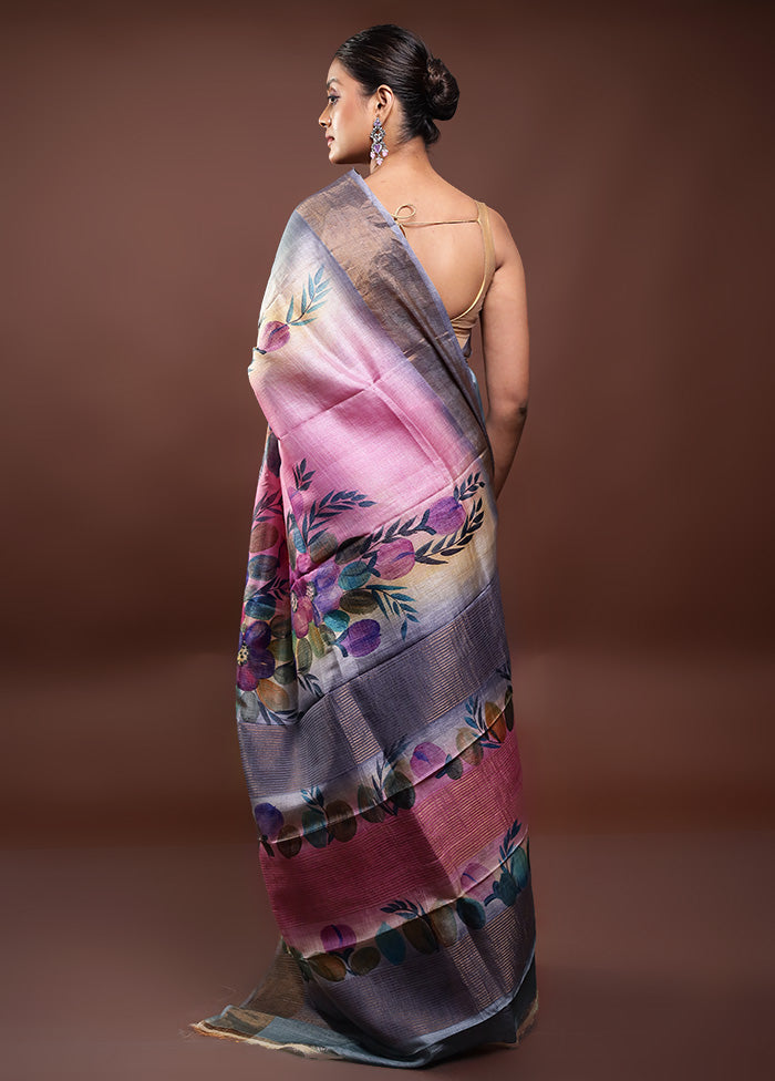 Multicolor Handloom Tussar Pure Silk Saree With Blouse Piece