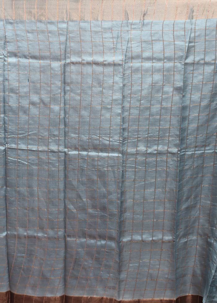 Grey Handloom Tussar Pure Silk Saree With Blouse Piece