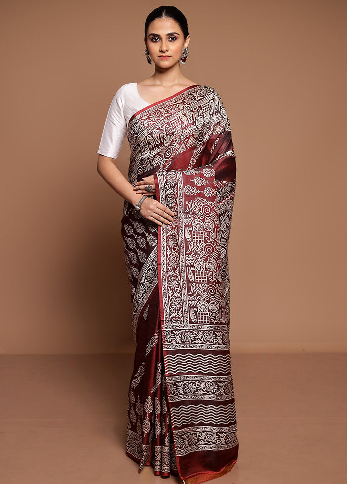 Maroon Pure Bishnupuri Silk Saree Without Blouse Piece