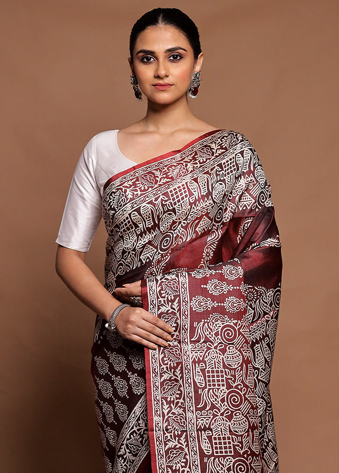 Maroon Pure Bishnupuri Silk Saree Without Blouse Piece