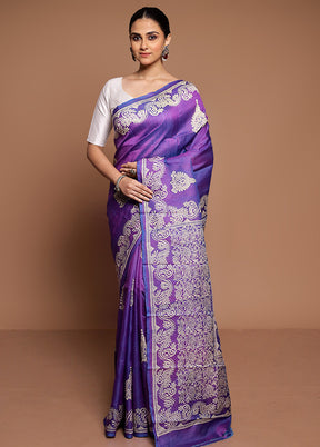 Purple Pure Bishnupuri Silk Saree Without Blouse Piece