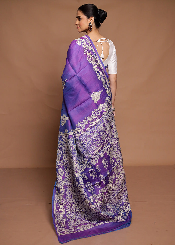 Purple Pure Bishnupuri Silk Saree Without Blouse Piece