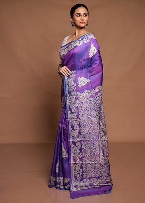 Purple Pure Bishnupuri Silk Saree Without Blouse Piece