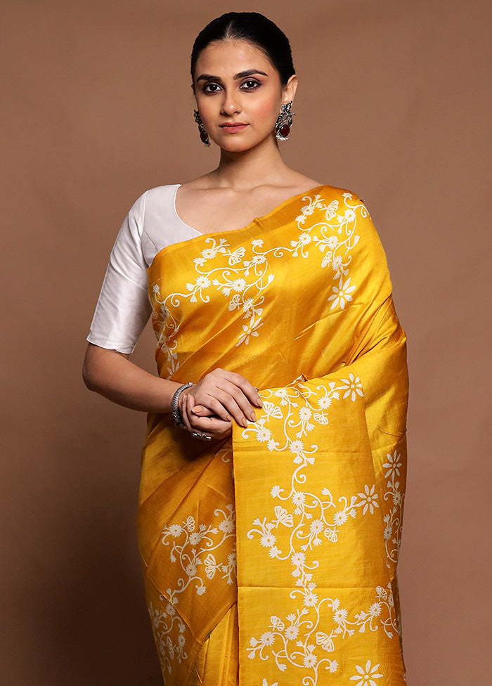 Yellow Pure Bishnupuri Silk Saree Without Blouse Piece