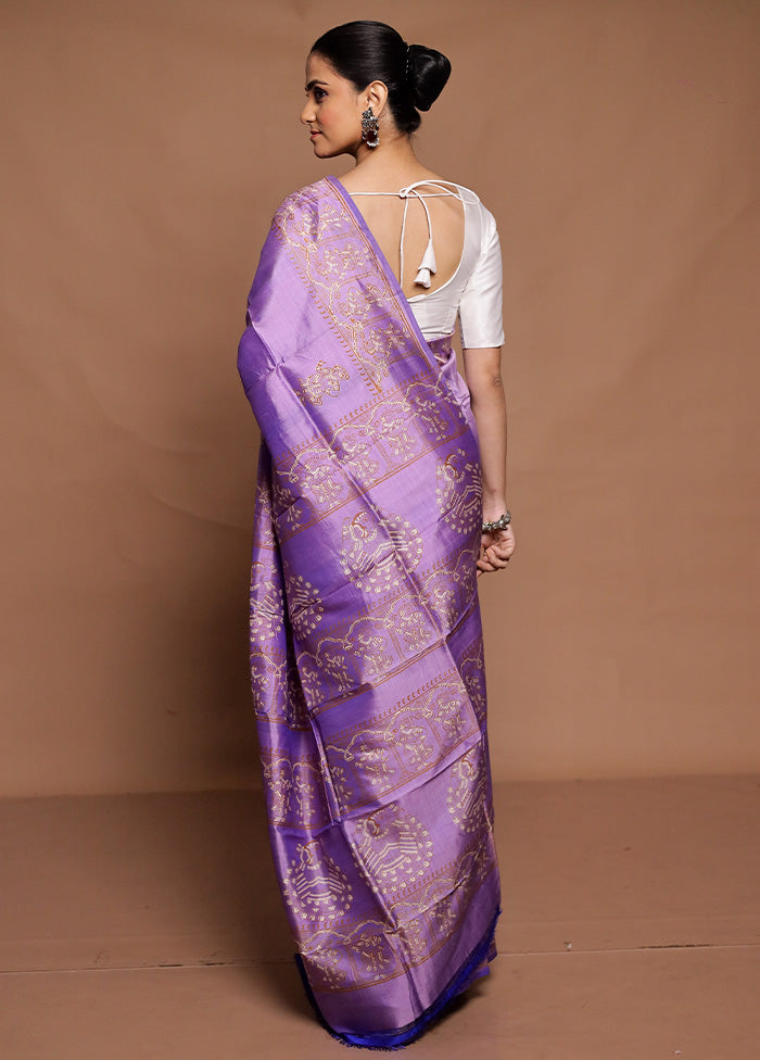 Purple Pure Bishnupuri Silk Saree Without Blouse Piece