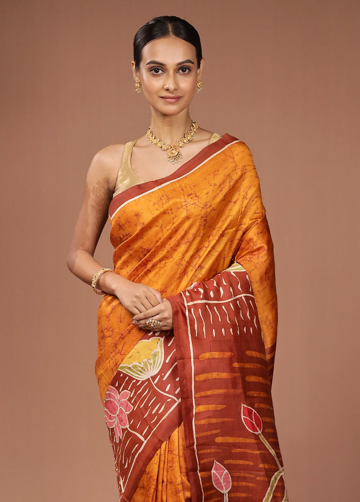 Maroon Printed Pure Silk Saree Without Blouse Piece