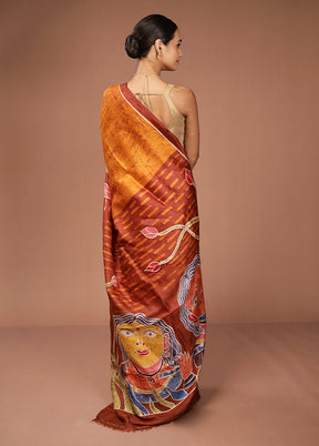 Maroon Printed Pure Silk Saree Without Blouse Piece