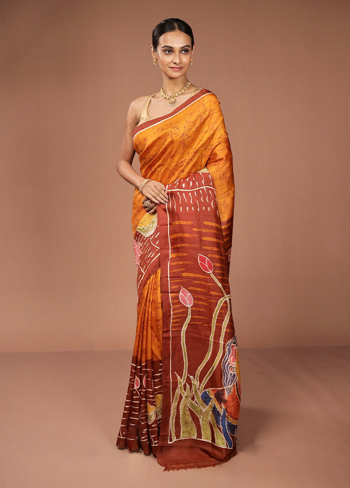 Maroon Printed Pure Silk Saree Without Blouse Piece