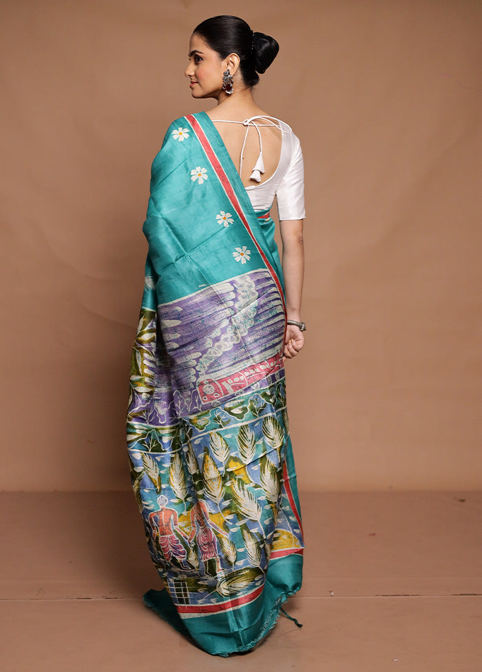 Green Printed Pure Silk Saree Without Blouse Piece