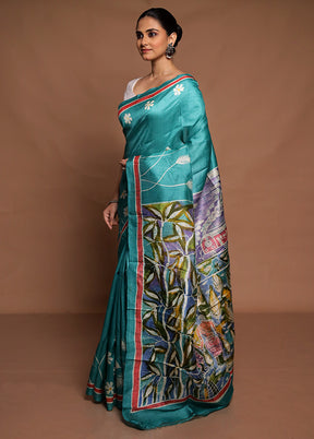 Green Printed Pure Silk Saree Without Blouse Piece