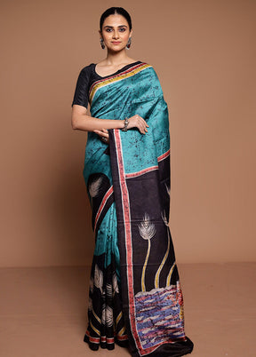 Green Printed Pure Silk Saree Without Blouse Piece