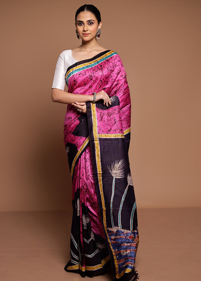 Pink Printed Pure Silk Saree Without Blouse Piece