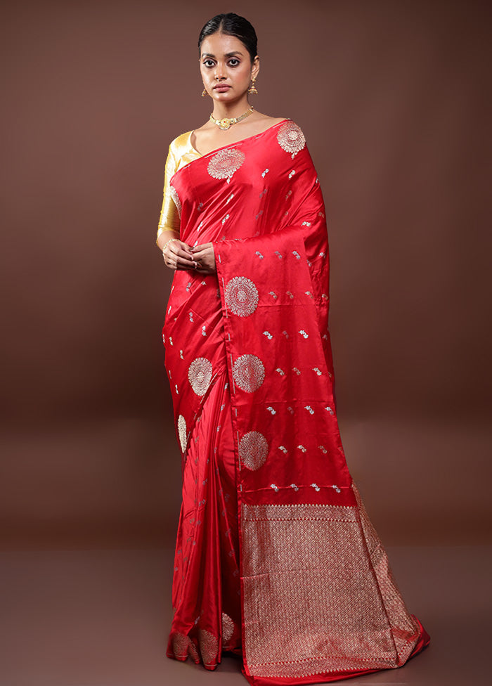 Red Dupion Silk Saree With Blouse Piece