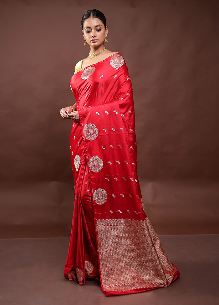 Red Dupion Silk Saree With Blouse Piece