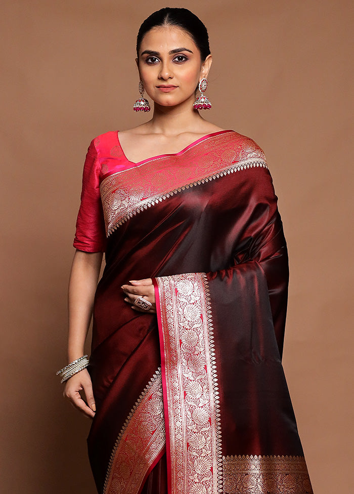 Maroon Banarasi Silk Saree With Blouse Piece