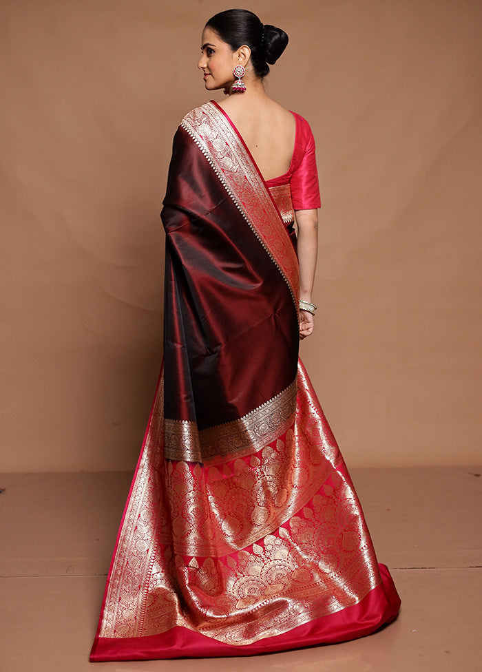 Maroon Banarasi Silk Saree With Blouse Piece