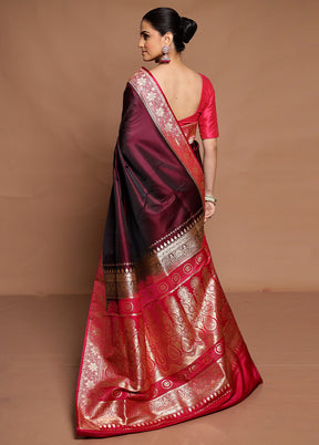 Maroon Banarasi Silk Saree With Blouse Piece