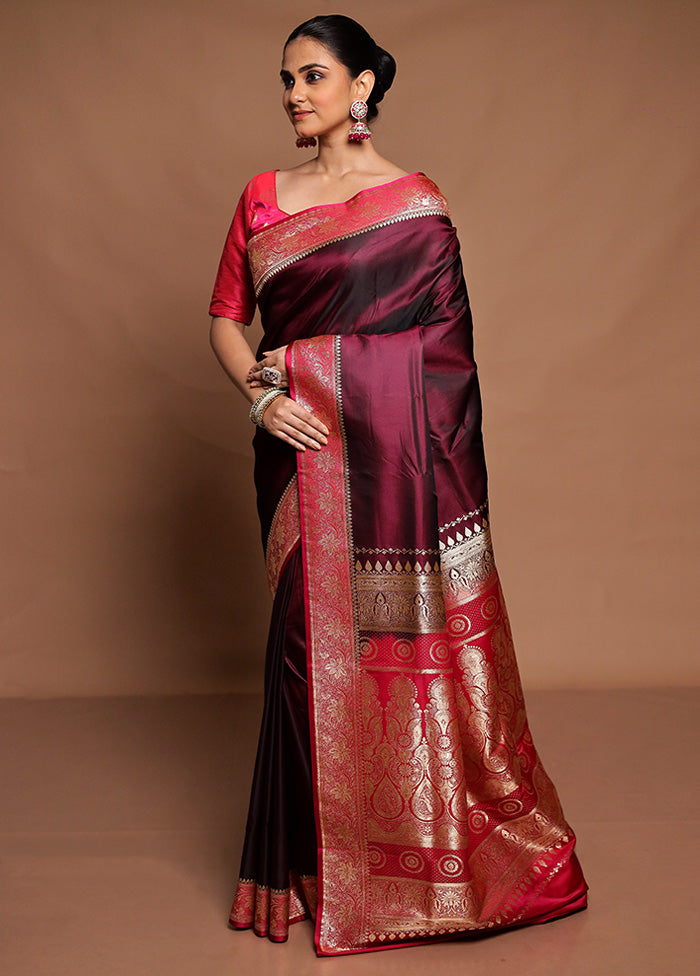 Maroon Banarasi Silk Saree With Blouse Piece