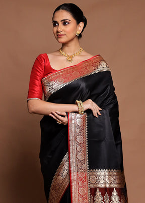 Black Banarasi Silk Saree With Blouse Piece