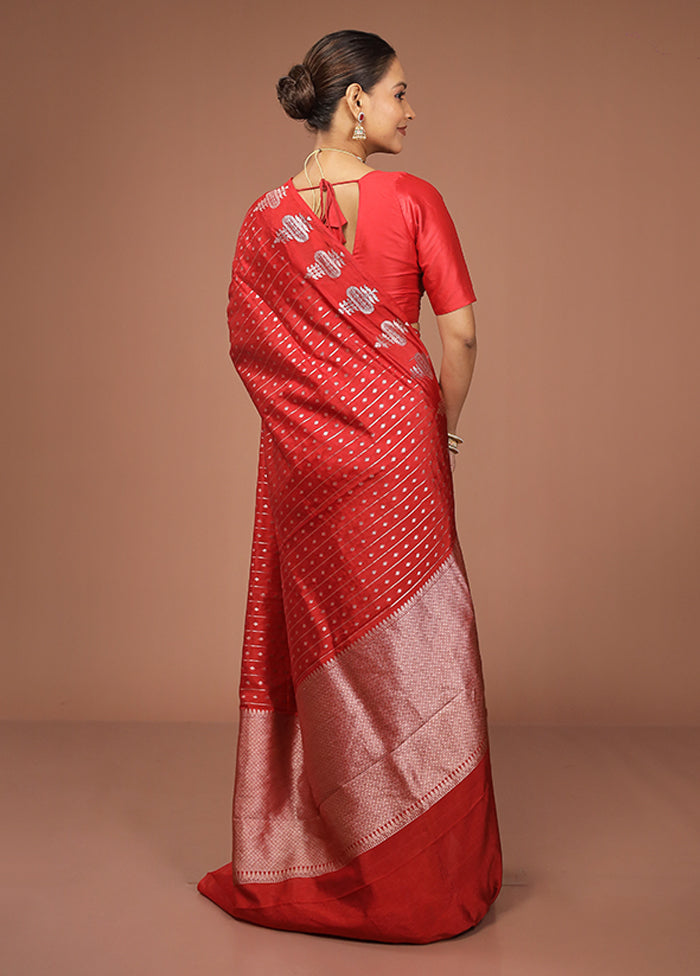 Red Dupion Silk Saree With Blouse Piece
