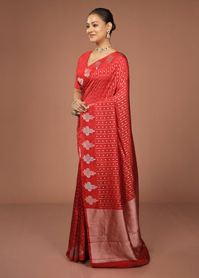 Red Dupion Silk Saree With Blouse Piece