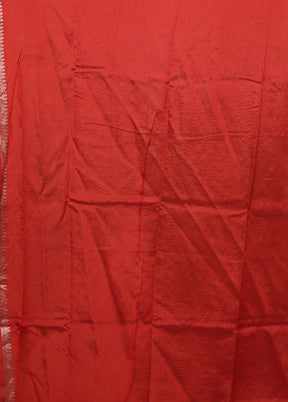 Red Dupion Silk Saree With Blouse Piece