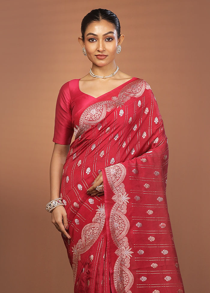 Pink Dupion Silk Saree With Blouse Piece