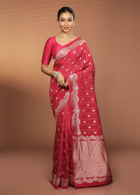 Pink Dupion Silk Saree With Blouse Piece