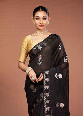 Black Dupion Silk Saree With Blouse Piece