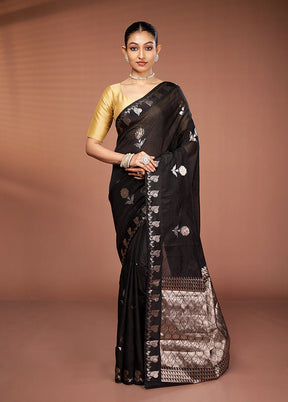 Black Dupion Silk Saree With Blouse Piece