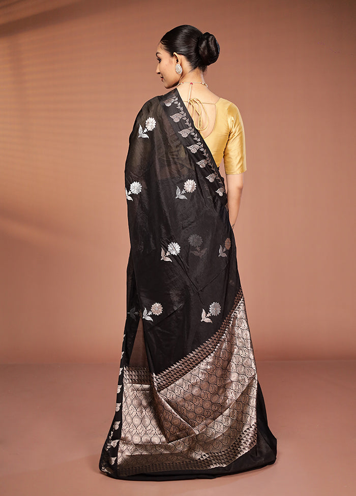 Black Dupion Silk Saree With Blouse Piece