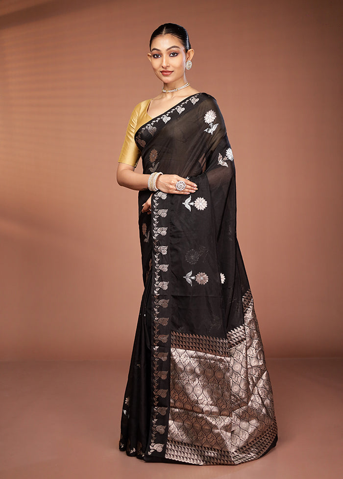 Black Dupion Silk Saree With Blouse Piece