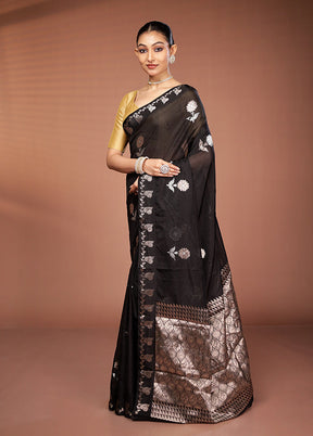 Black Dupion Silk Saree With Blouse Piece