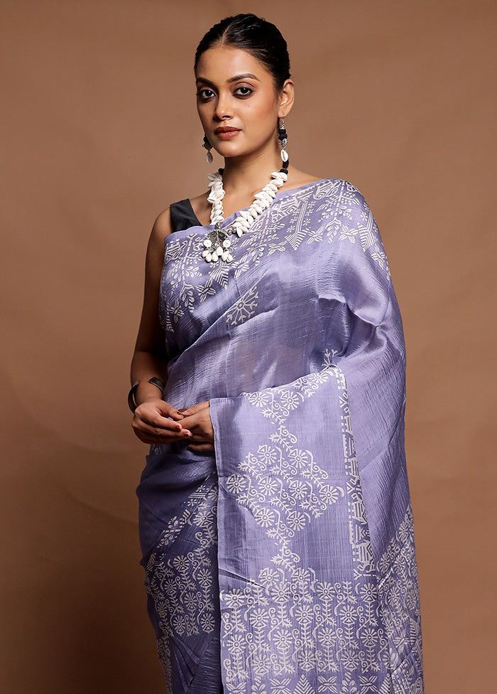 Grey Printed Pure Silk Saree Without Blouse Piece