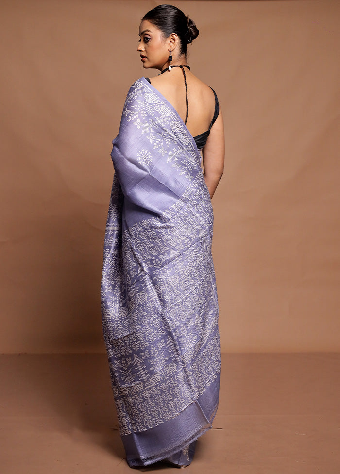 Grey Printed Pure Silk Saree Without Blouse Piece