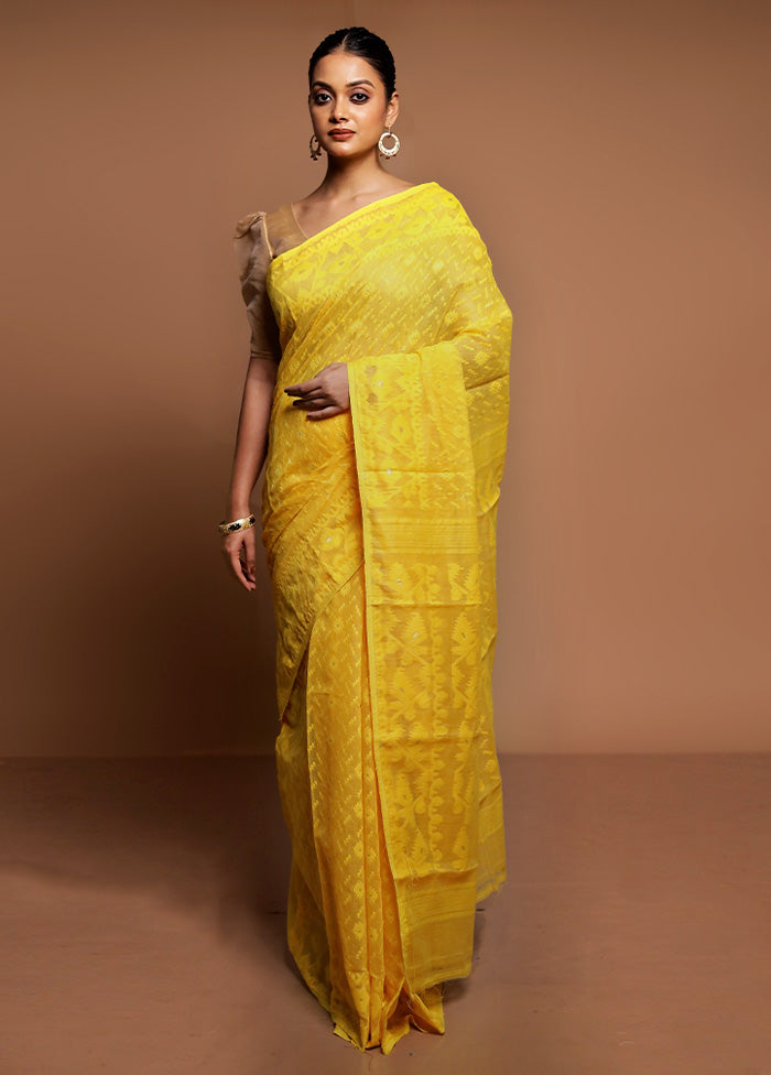 Yellow Tant Jamdani Saree Without Blouse Piece