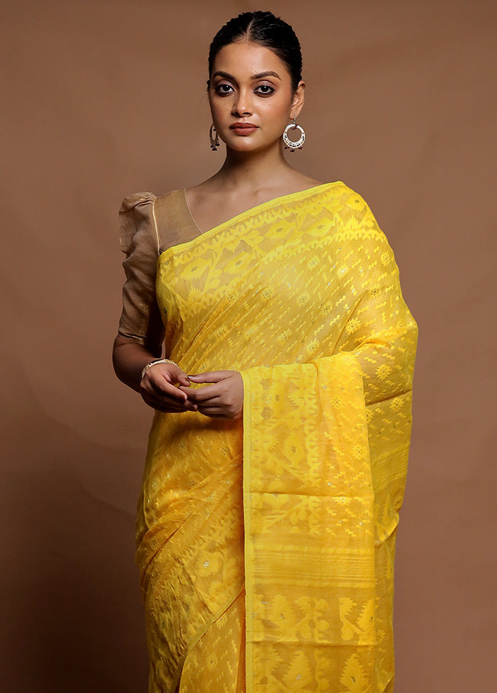 Yellow Tant Jamdani Saree Without Blouse Piece