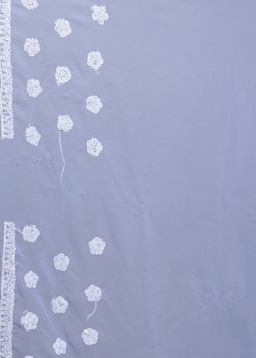 Blue Chikankari Saree With Blouse Piece