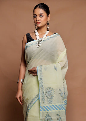 Cream Chikankari Saree With Blouse Piece