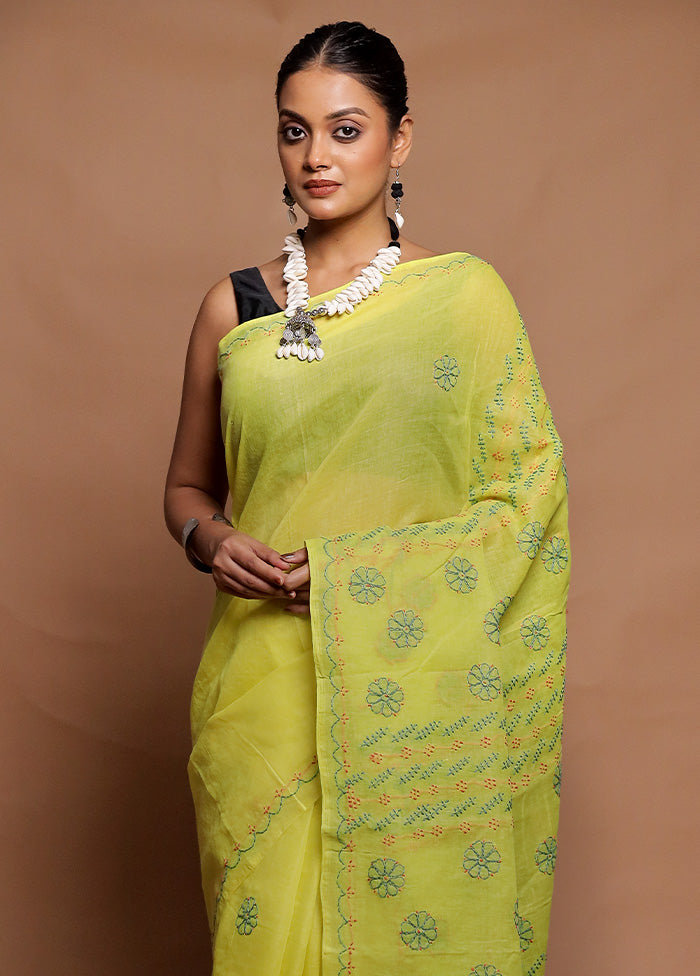 Yellow Chikankari Saree With Blouse Piece