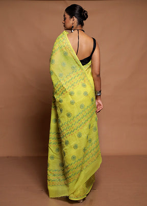 Yellow Chikankari Saree With Blouse Piece